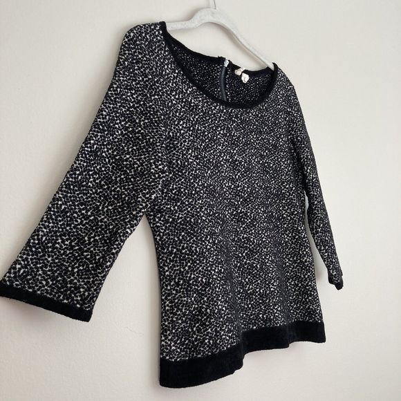 Anthropologie Moth Lana Pullover Sweater Size Medium Black Back Zip 3/4 Sleeve - Picture 5 of 9